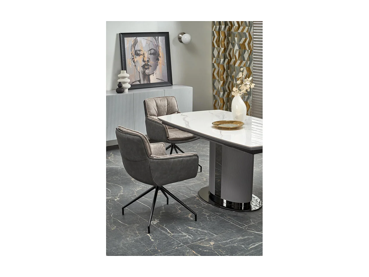 Table à manger extensible grise et céramique style marbre 160cm Ventara