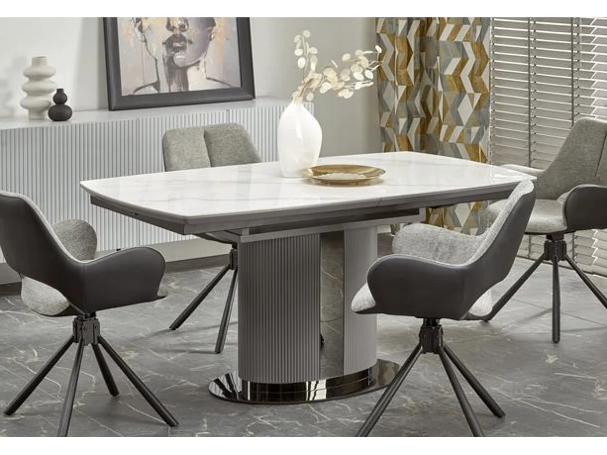 Table à manger extensible grise et céramique style marbre 160cm Ventara