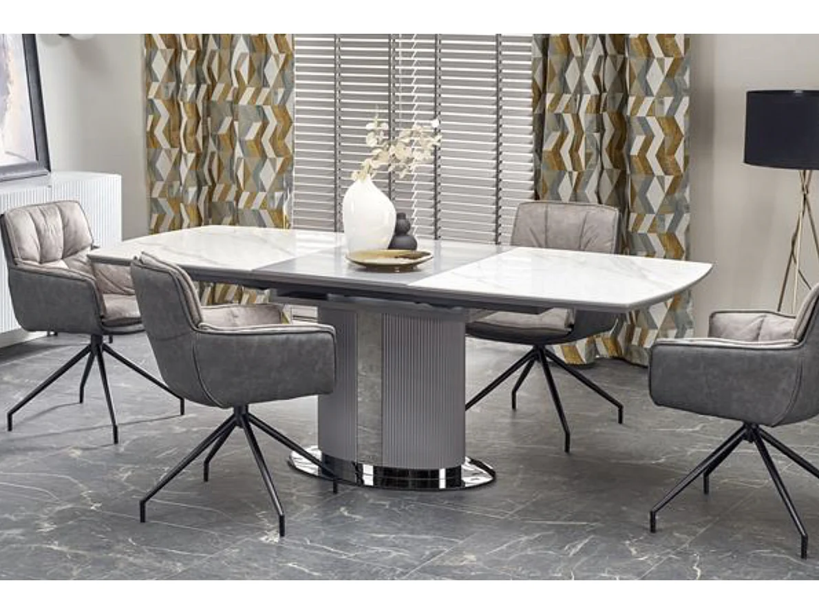 Table à manger extensible grise et céramique style marbre 160cm Ventara