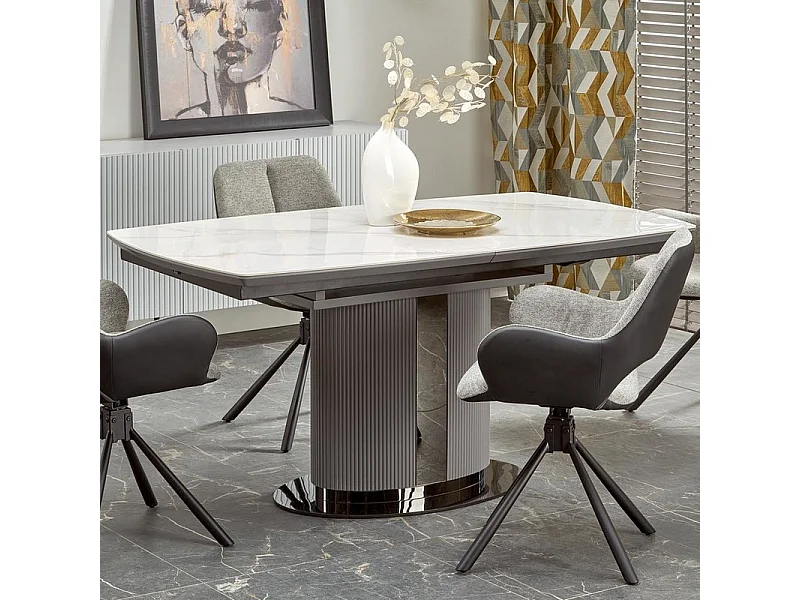 Tavolo da pranzo allungabile in marmo grigio e ceramica 160cm Ventara