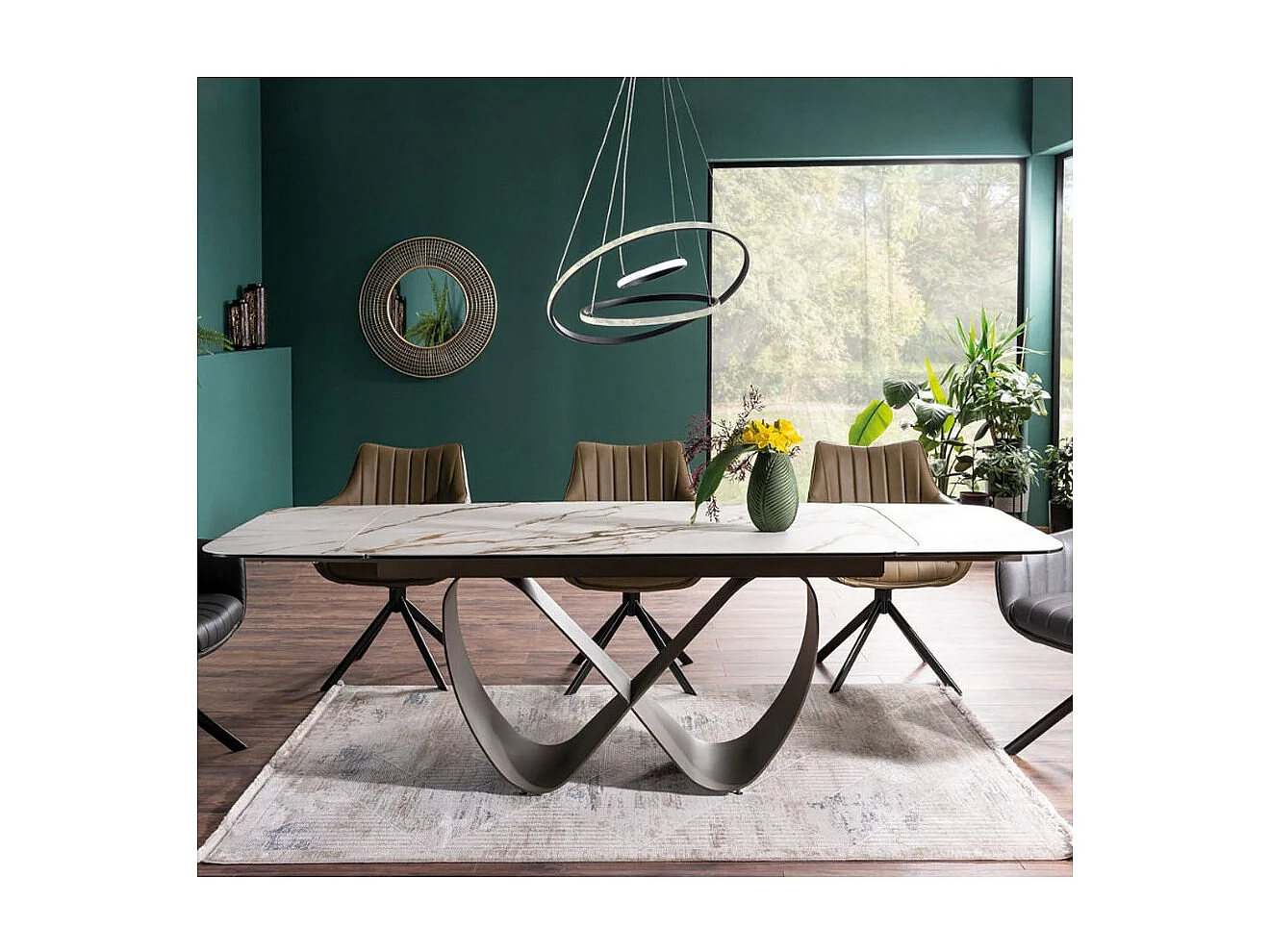 Table design rectangulaire avec plateau extensible aspect marbre Ambre