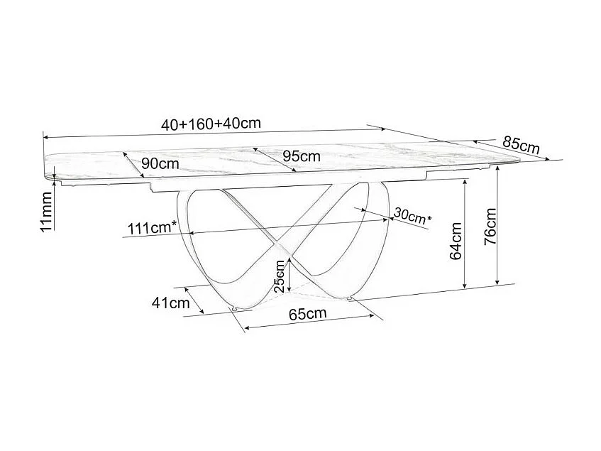 Table design rectangulaire avec plateau extensible aspect marbre Ambre