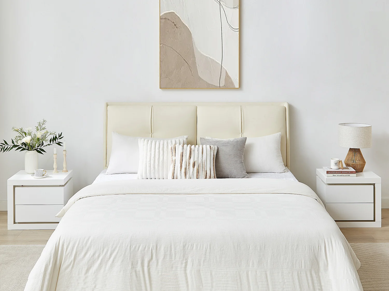 Conjunto de 2 mesas de cabeceira com 2 gavetas, com LEDs, lacado a branco - FLARANCIA