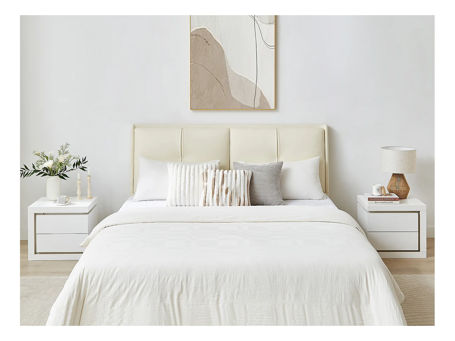 Lot de 2 table de chevet avec 2 tiroirs - Avec LEDs - Blanc laqué - FLARANCIA