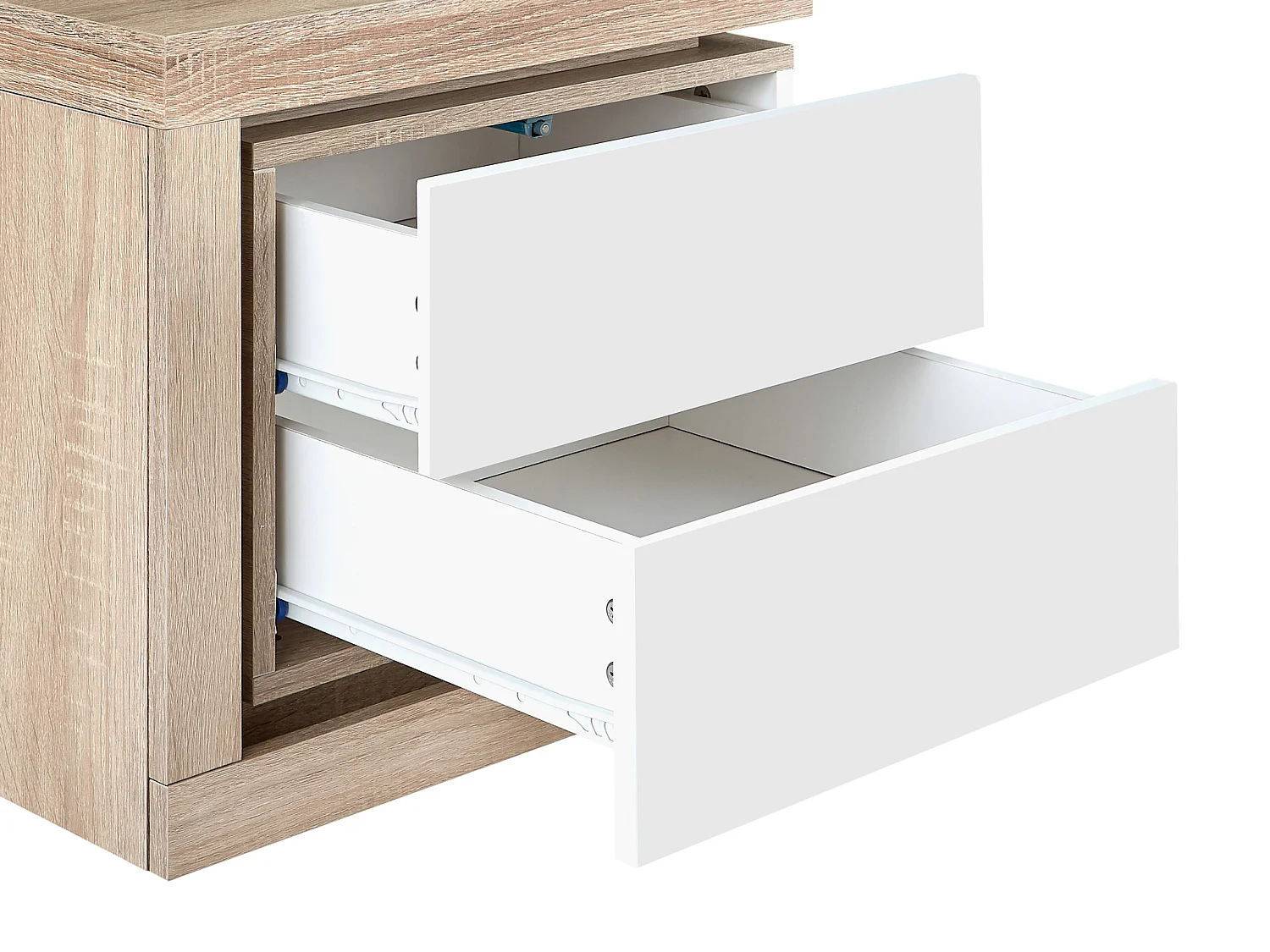 Lote de 2 mesitas de noche con 2 cajones - Con LED - Blanco lacado y natural - FLARANCIA