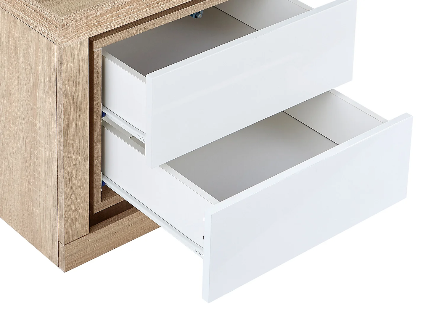 Lotto di 2 comodini con 2 cassetti Con LED Bianco laccato e Naturale - FLARANCIA