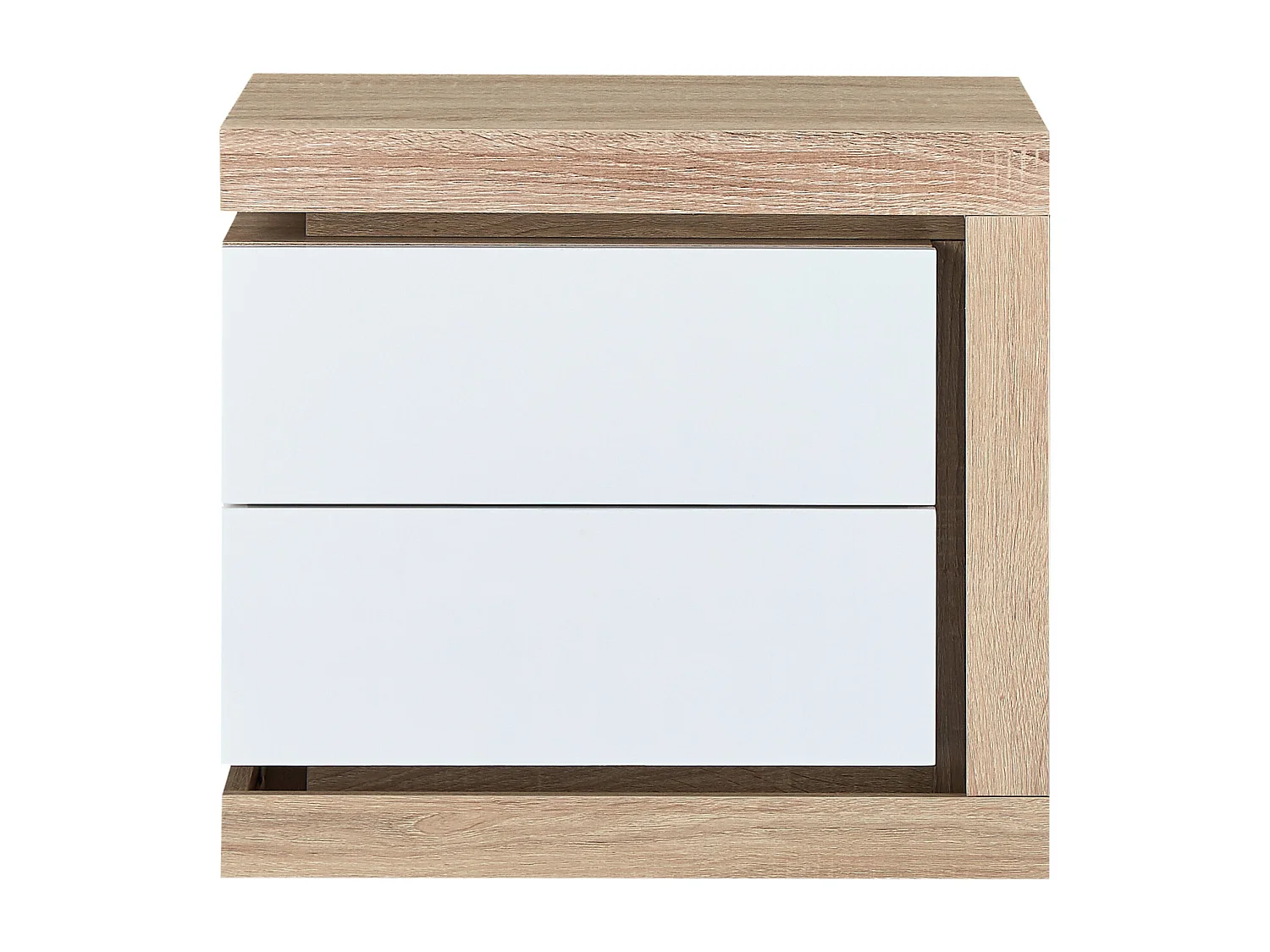 Lotto di 2 comodini con 2 cassetti Con LED Bianco laccato e Naturale - FLARANCIA