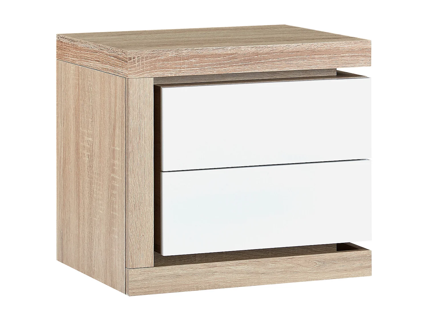 Lotto di 2 comodini con 2 cassetti Con LED Bianco laccato e Naturale - FLARANCIA