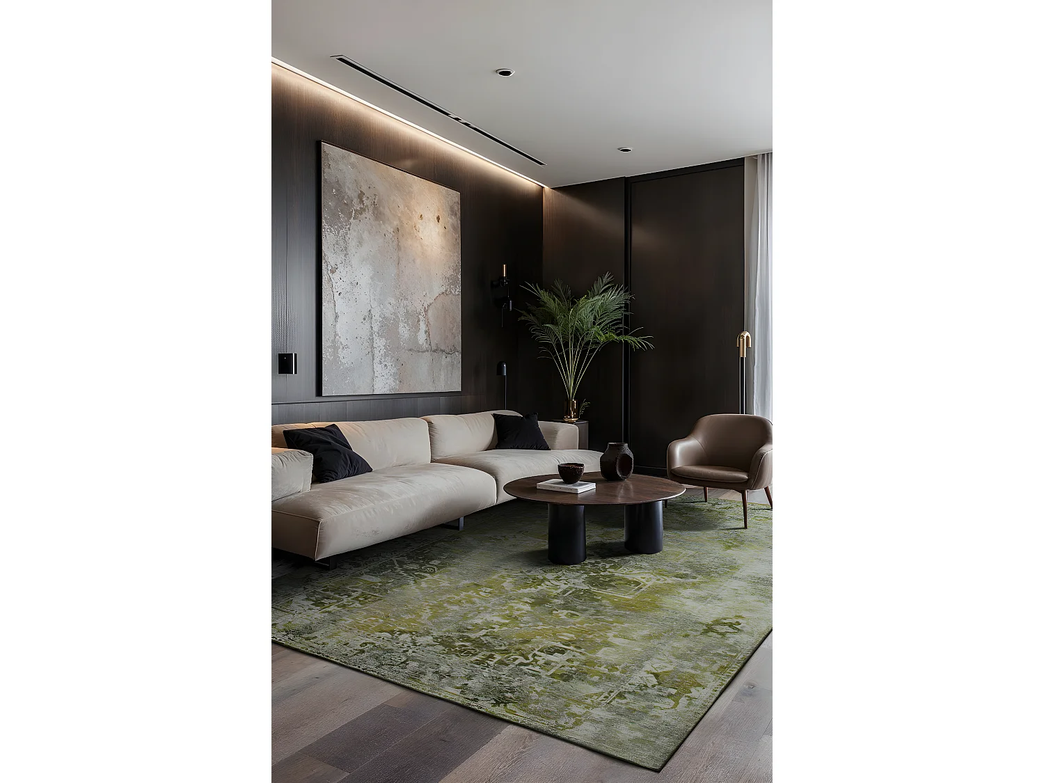 Tapis - Collection Heris Beneffito - Olive - Tapis - Vert - 170x240cm - Tapis à Motifs, Finition Artisanale, Tissage en Belgique - Tapis de Moderne de qualité