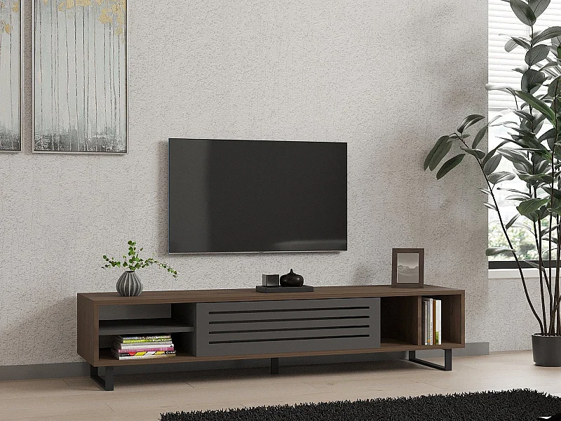 TV-Ständer – 160 x 35 x 40 cm – Walnuss und Anthrazit – melaminbeschichtete Spanplatte