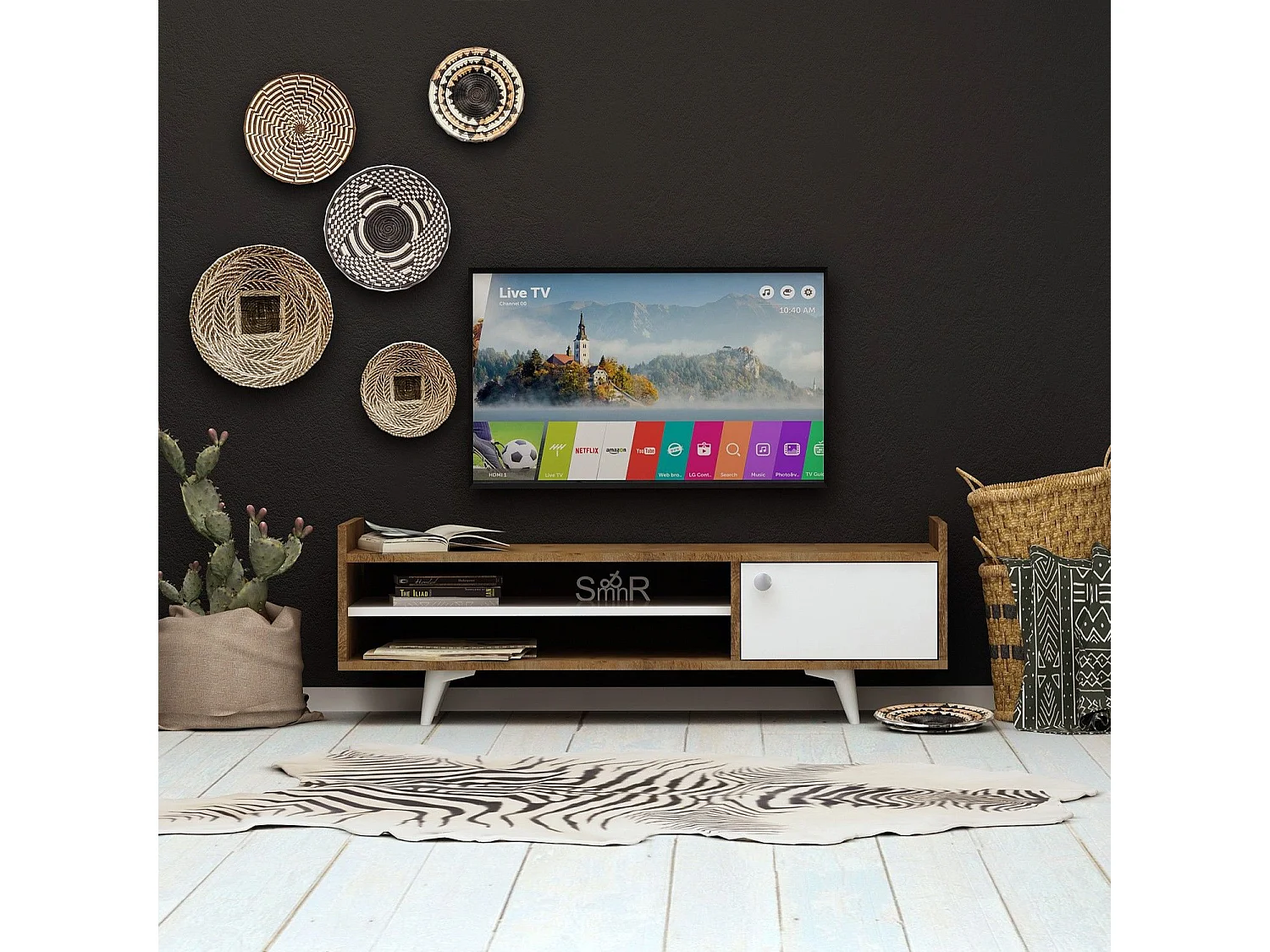 TV-Ständer – 120 cm x 47 cm x 35 cm – Eiche und Weiß – Spanplatte