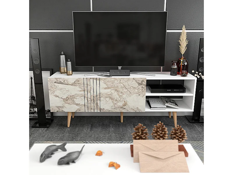 Moderner TV-Ständer, 160 cm, Anthrazit und Weiß, 100 % melaminbeschichtete Spanplatte, 18 mm stark | Elegantes Design für Wohn- und Entertainmenträume
