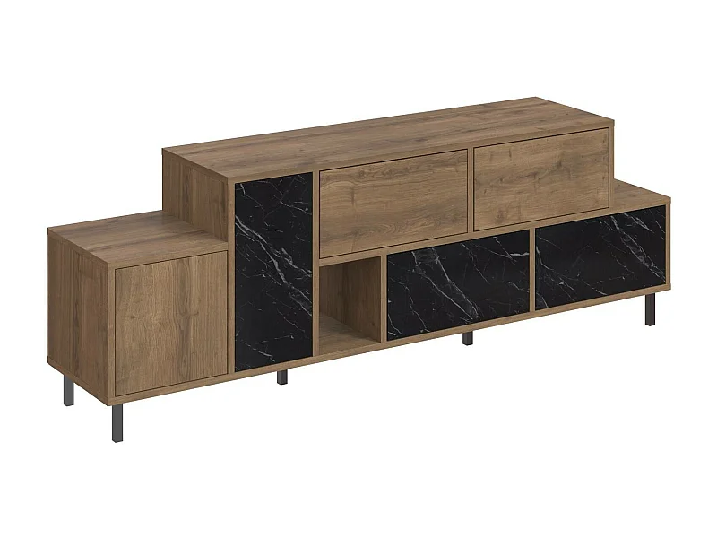 Meuble Tv Simia L171,2cm Bois foncé et Effet marbre Noir