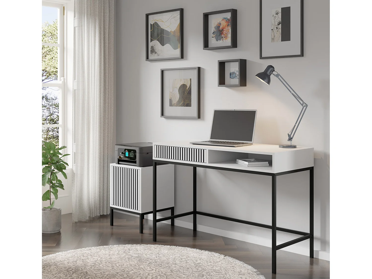 Table de chevet RAVENNA F 41x40 cm - caisson - blanc mat / noir mat