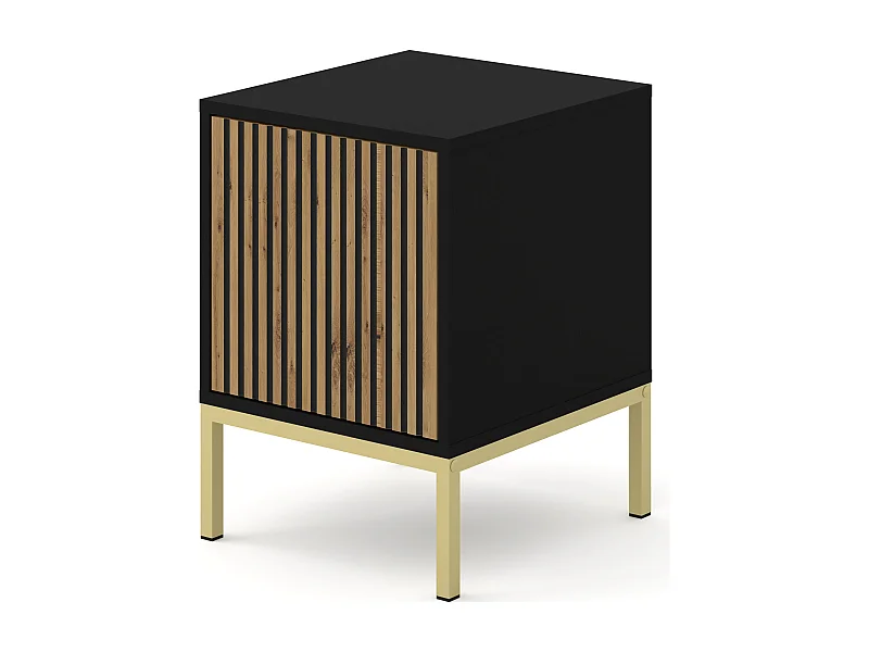 Comodino RAVENNA F 41x40 cm - cassettiera -  nero opaco / quercia artigianale