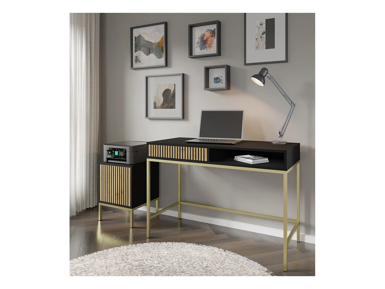 Nachttisch RAVENNA F 41x40 cm - bürocontainer - Schwarz Matt / Artisan Eiche