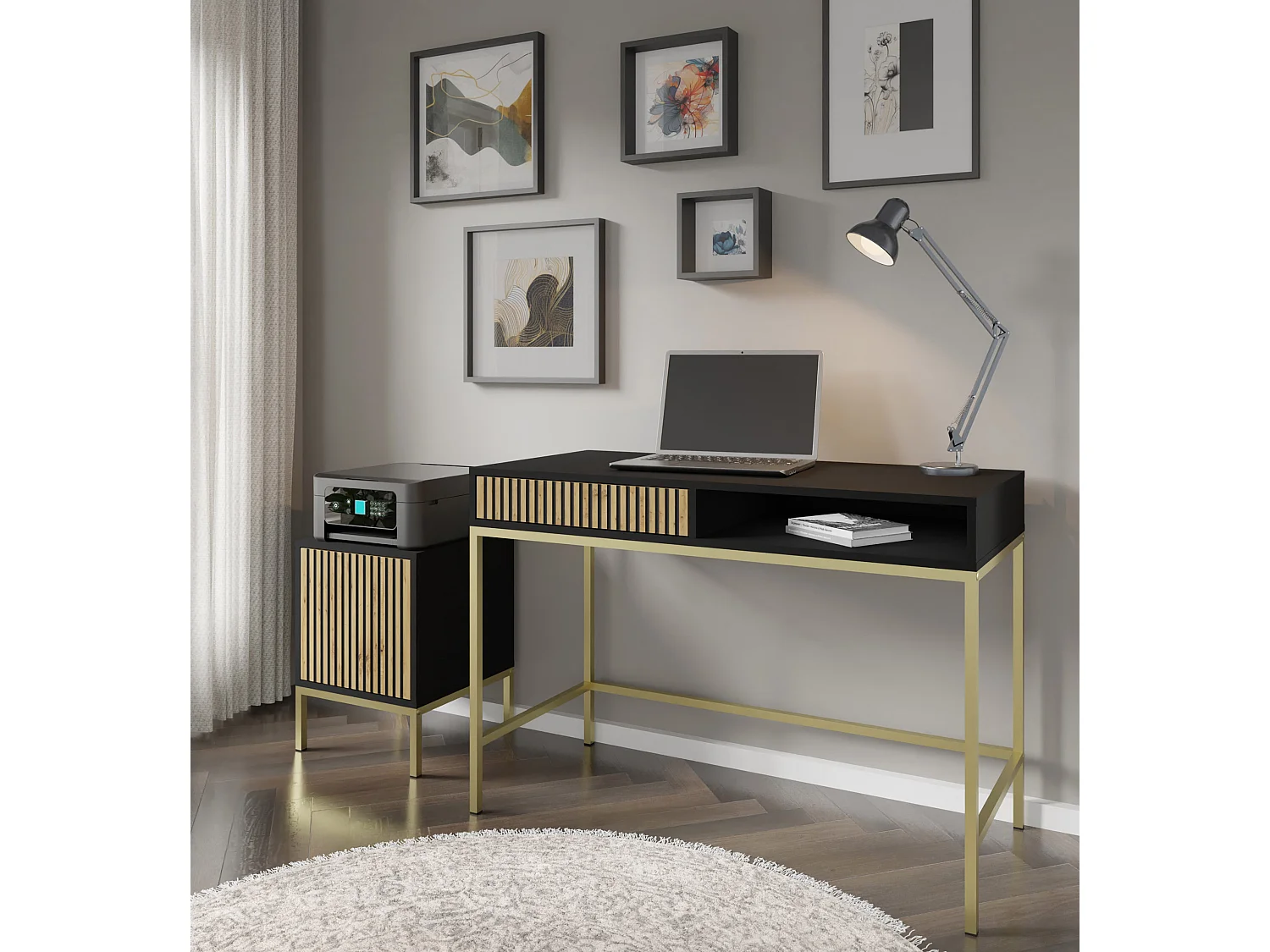 Nachttisch RAVENNA F 41x40 cm - bürocontainer - Schwarz Matt / Artisan Eiche