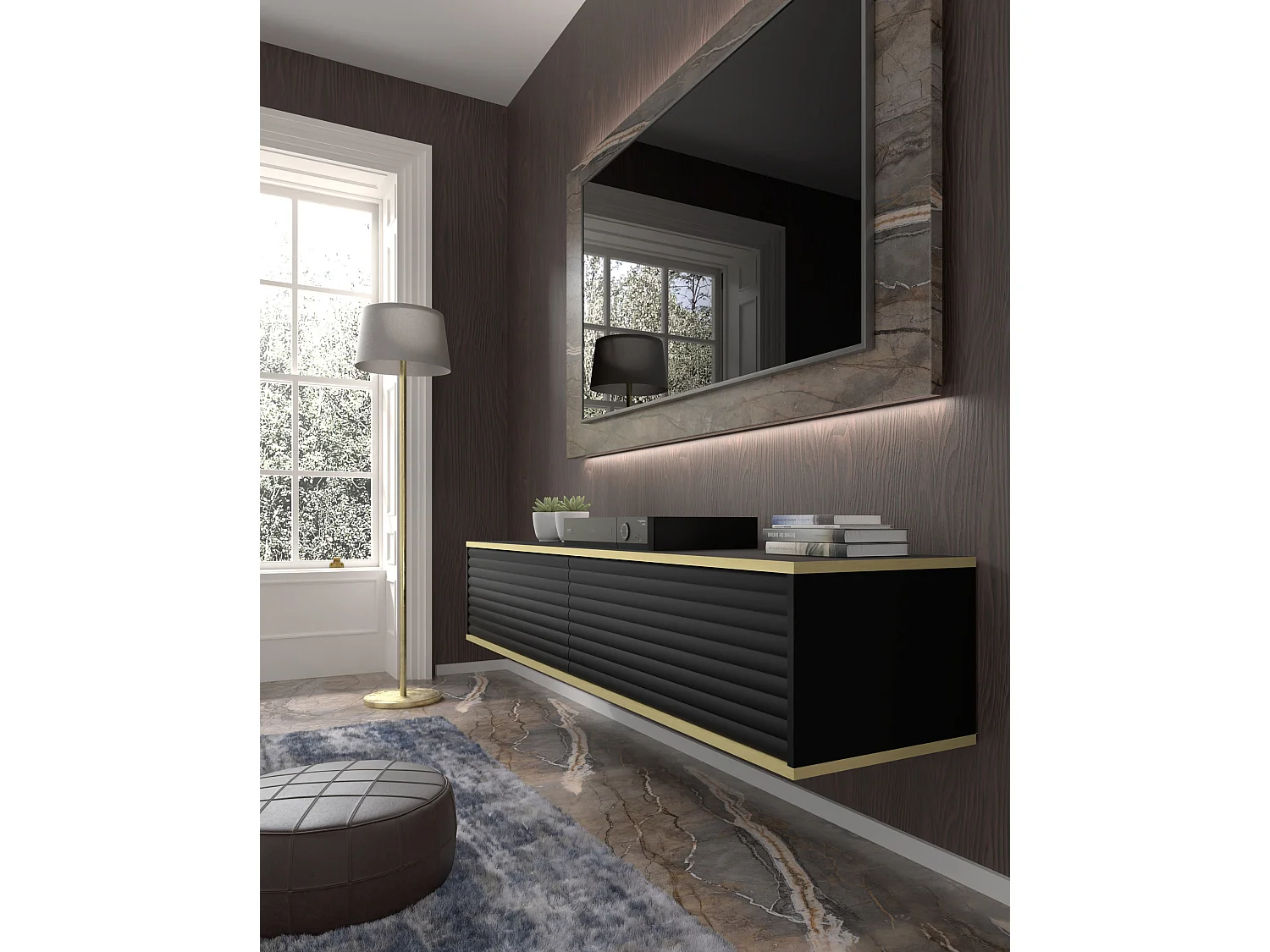 TV-Schrank hängend SUBI 180 cm Schwarz Matt