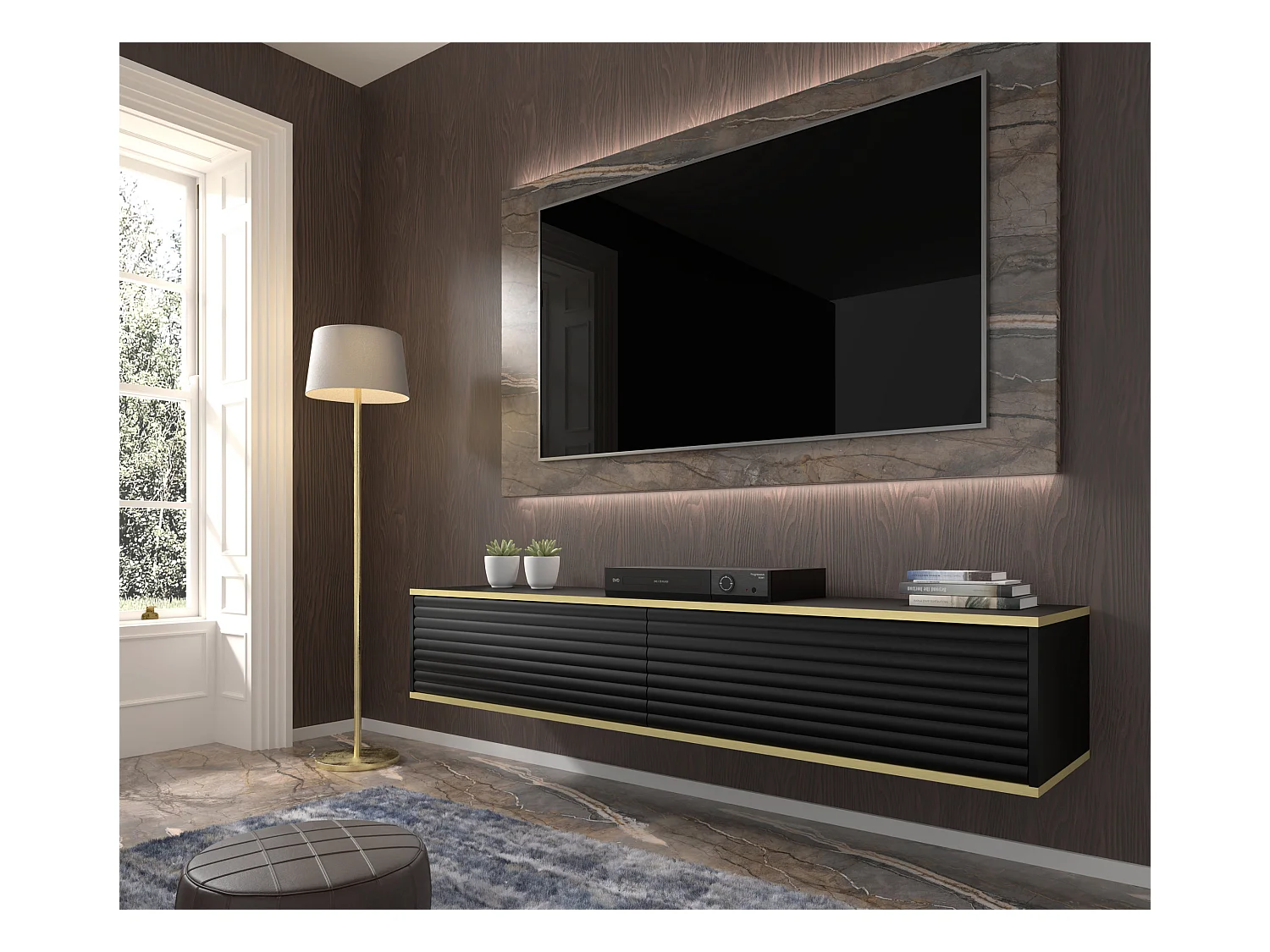 TV-meubel suspended SUBI 180 cm mat zwart