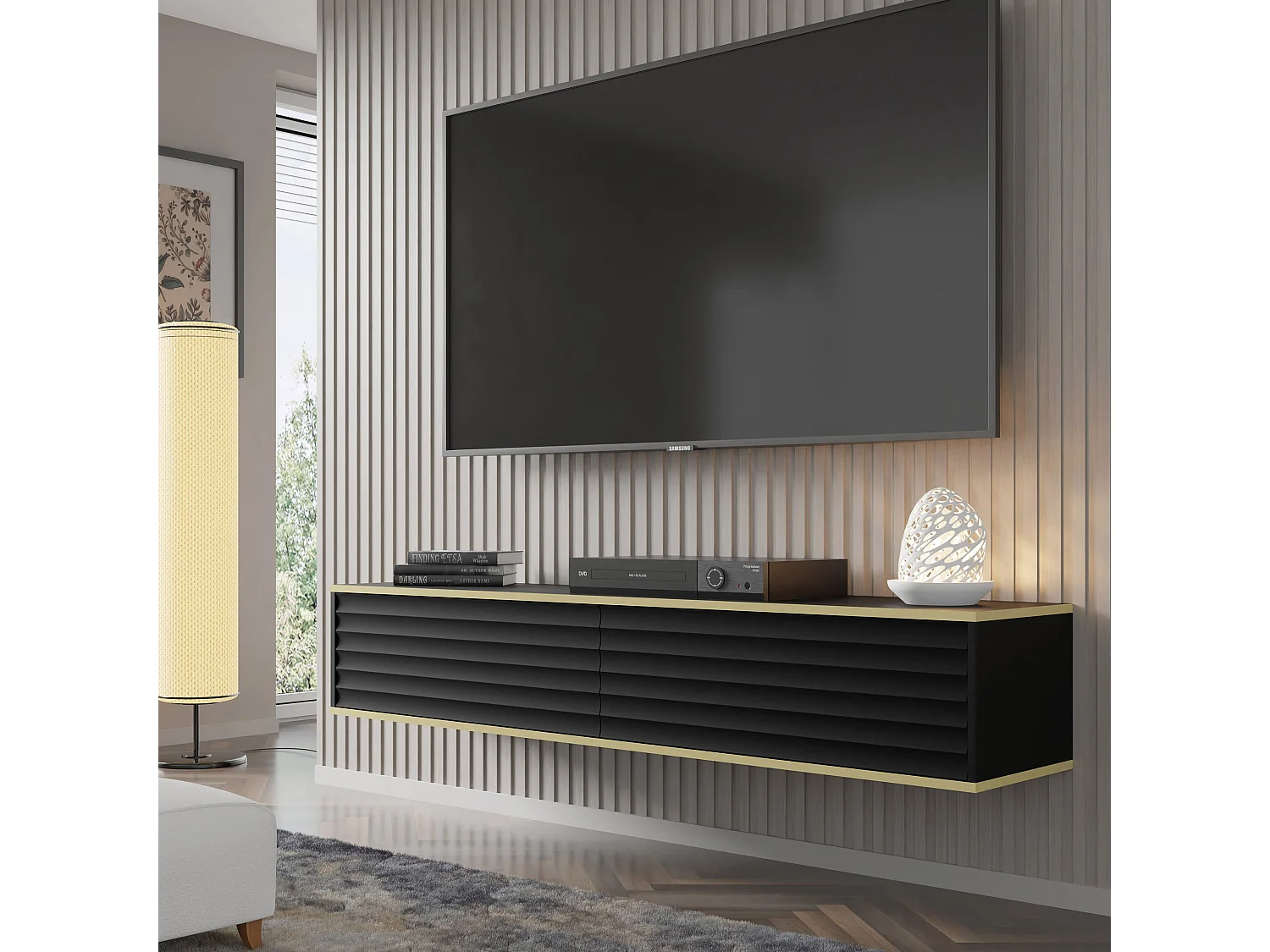 TV-Schrank hängend WABI 180 cm Schwarz Matt