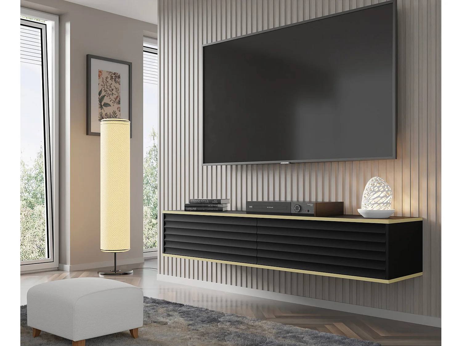 Meuble TV suspendu WABI 180 cm noir mat