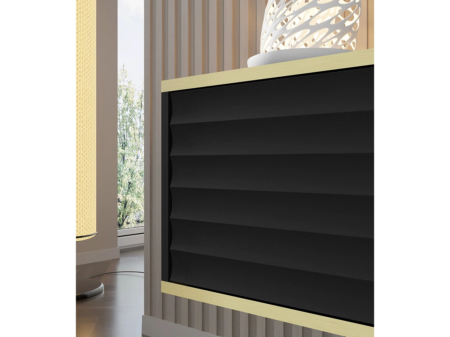 Meuble TV suspendu WABI 180 cm noir mat