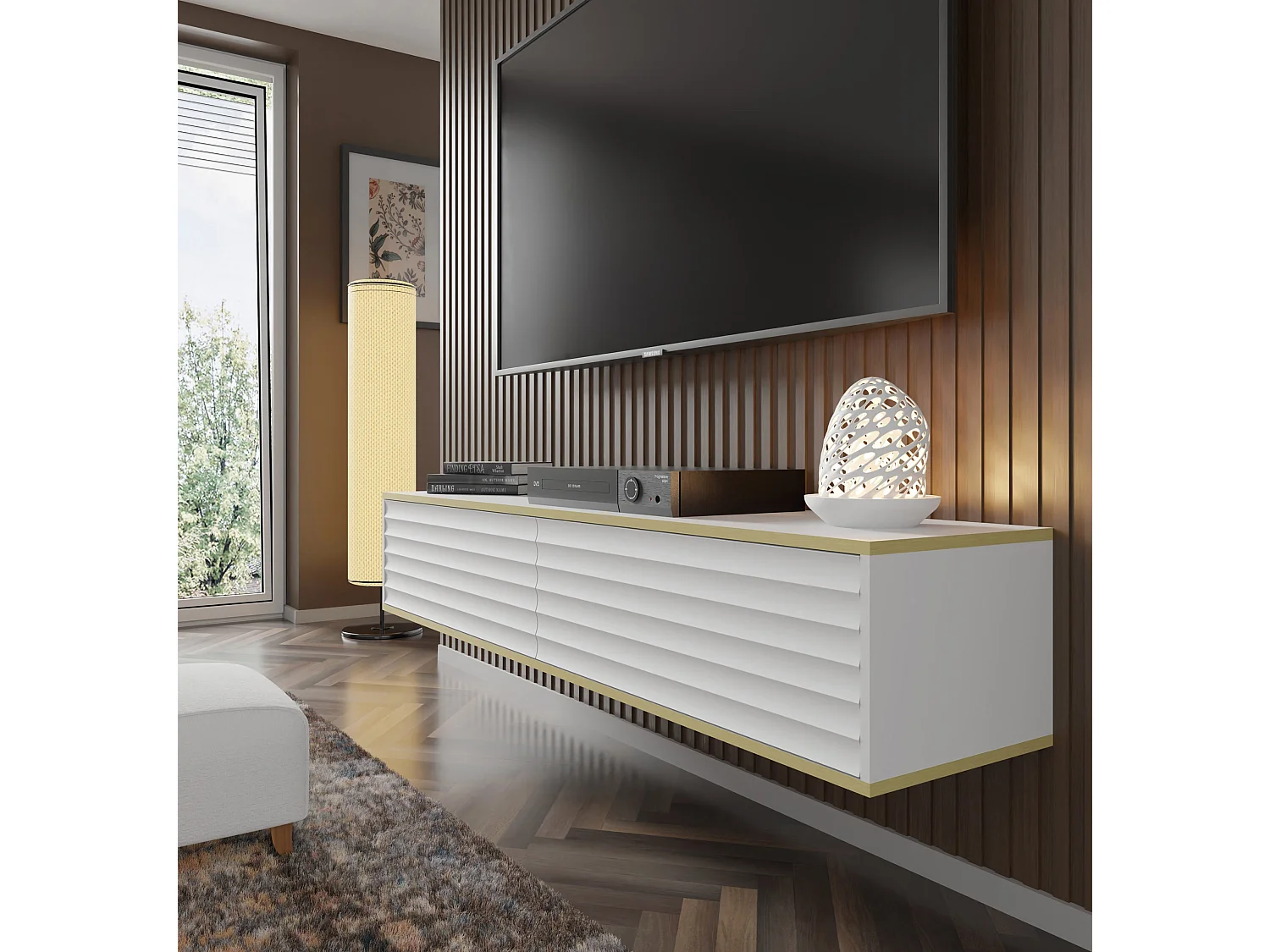 TV-Schrank hängend WABI 180 cm Weiß Matt