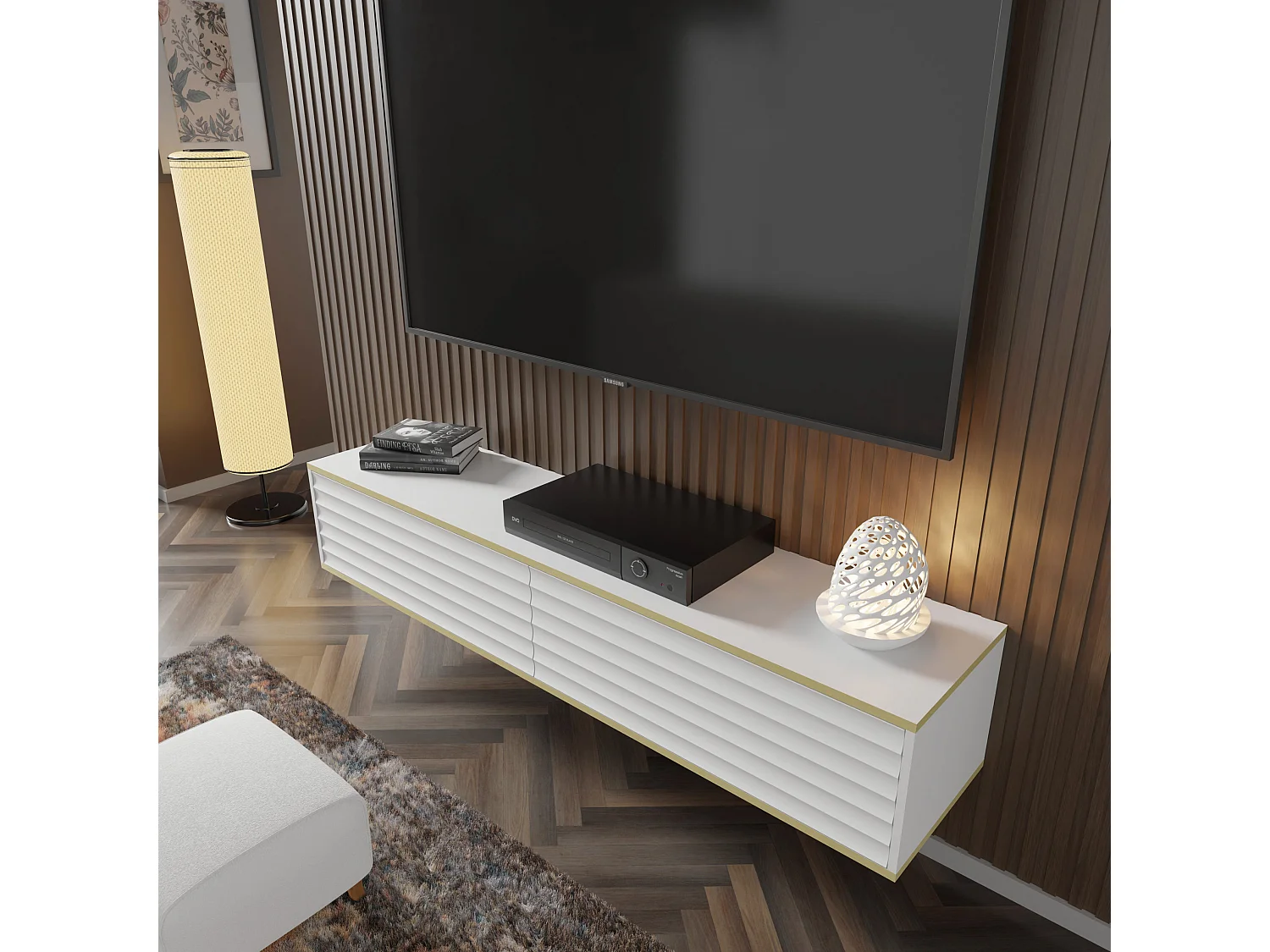 TV-Schrank hängend WABI 180 cm Weiß Matt