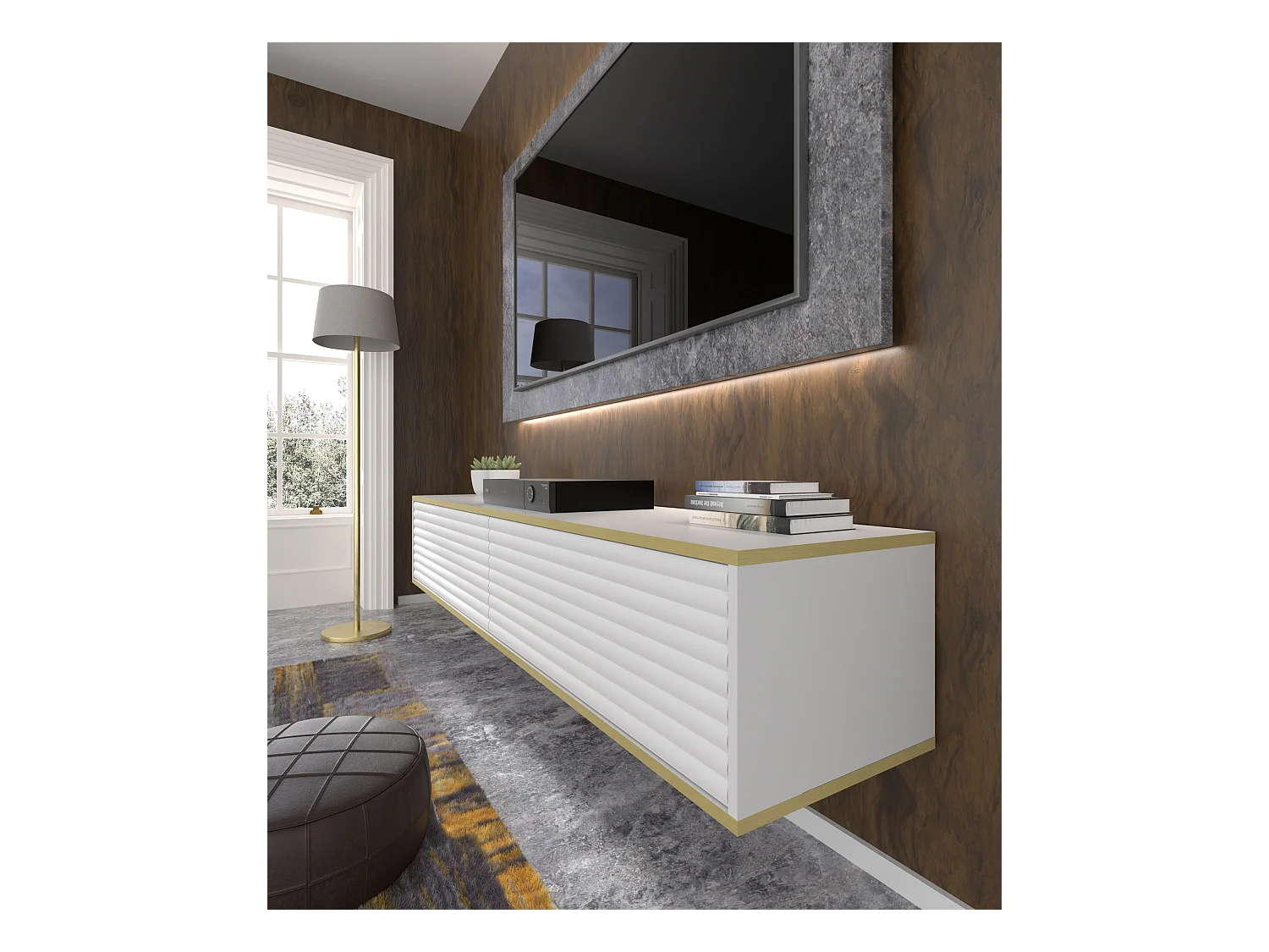 TV-Schrank hängend SUBI 180 cm Weiß Matt