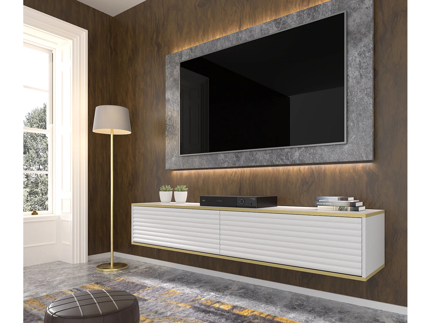 Mueble de TV suspendido SUBI 180 cm blanco mate