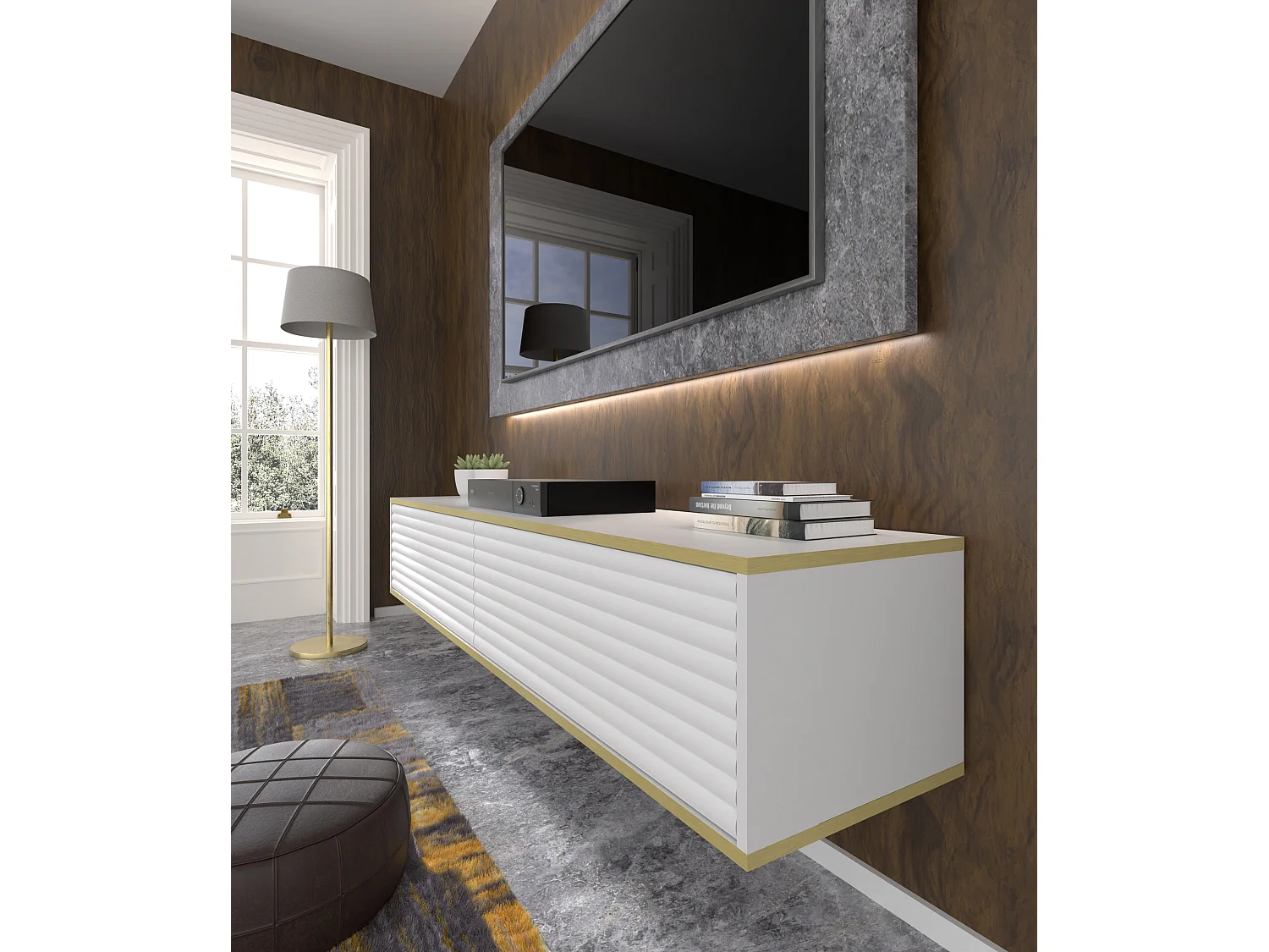 Meuble TV suspendu SUBI 180 cm blanc mat