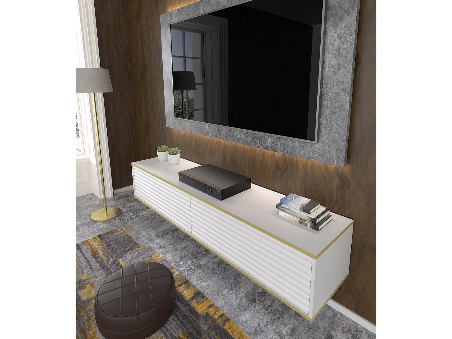 Meuble TV suspendu SUBI 180 cm blanc mat