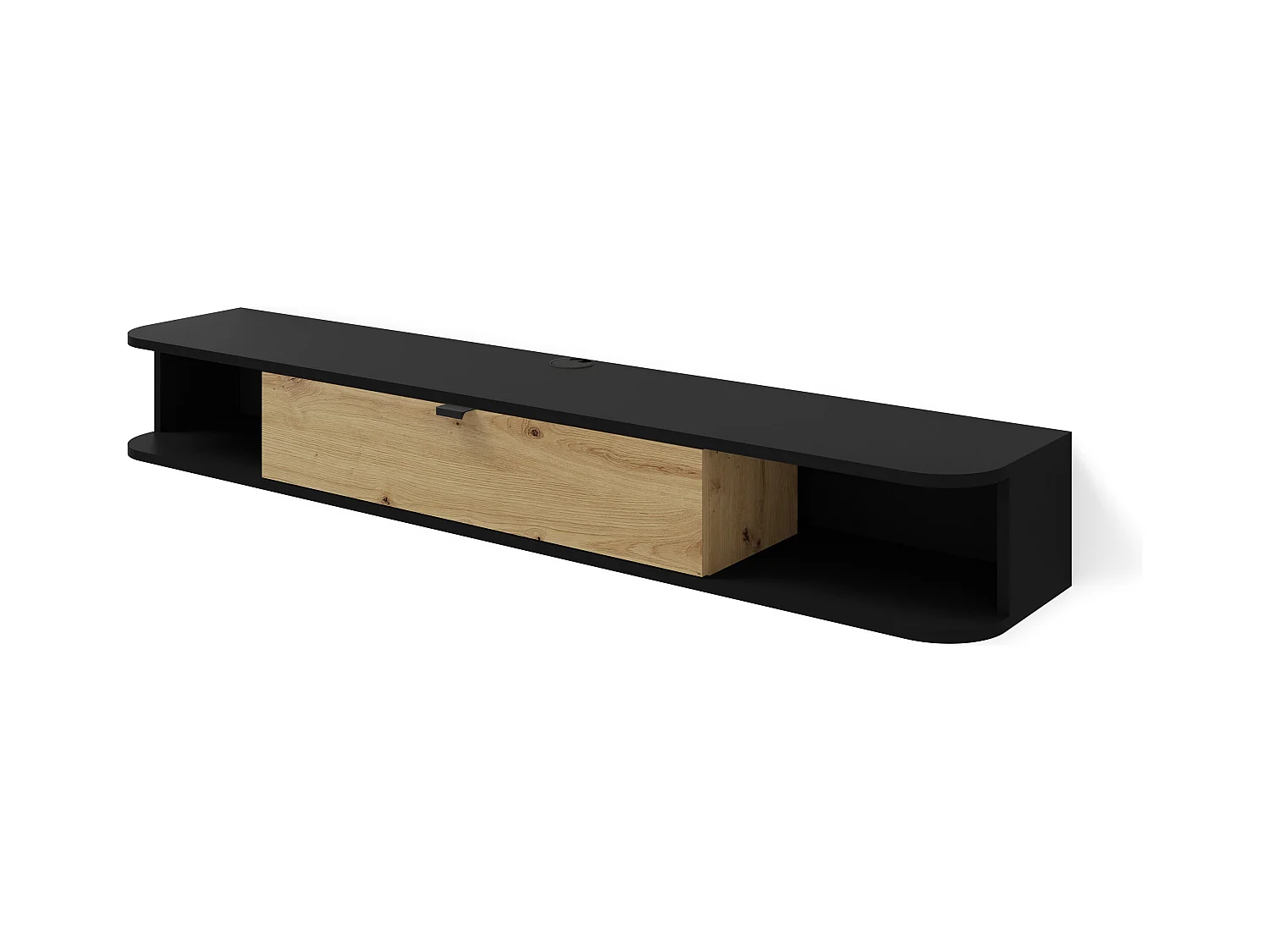 Meuble TV suspendu ICARUS 156 cm noir mat / chêne artisan
