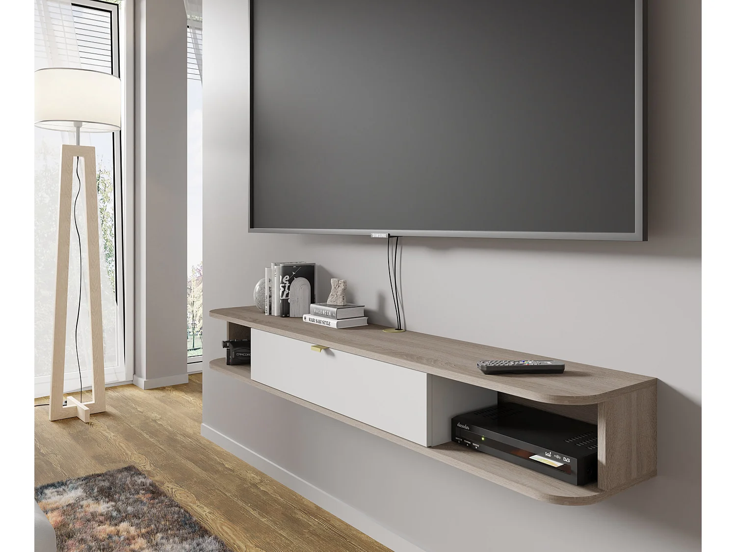 Mueble de TV suspendido ICARUS 156 cm roble sonoma / blanco mate