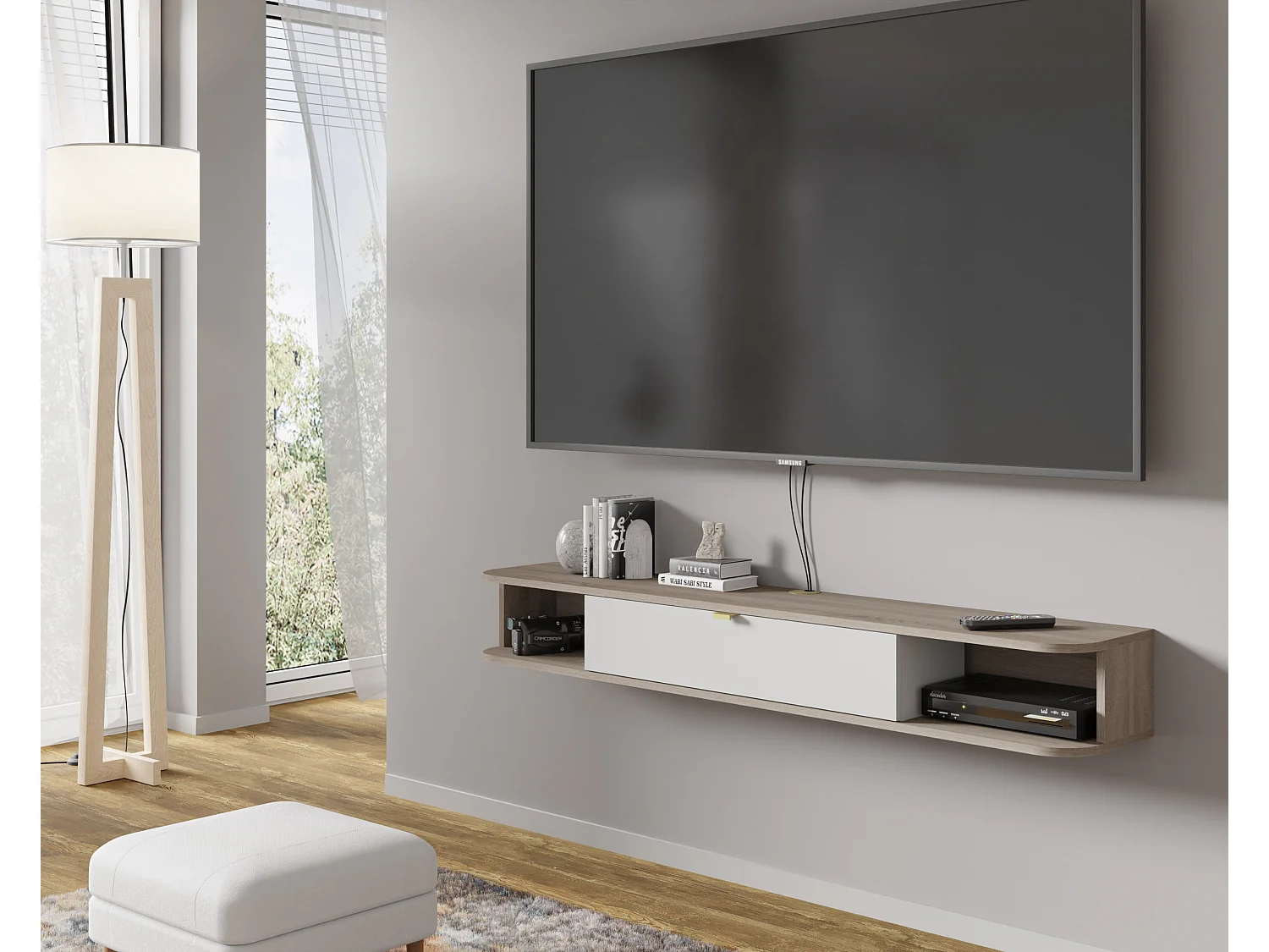 Meuble TV suspendu ICARUS 156 cm chêne sonoma / blanc mat