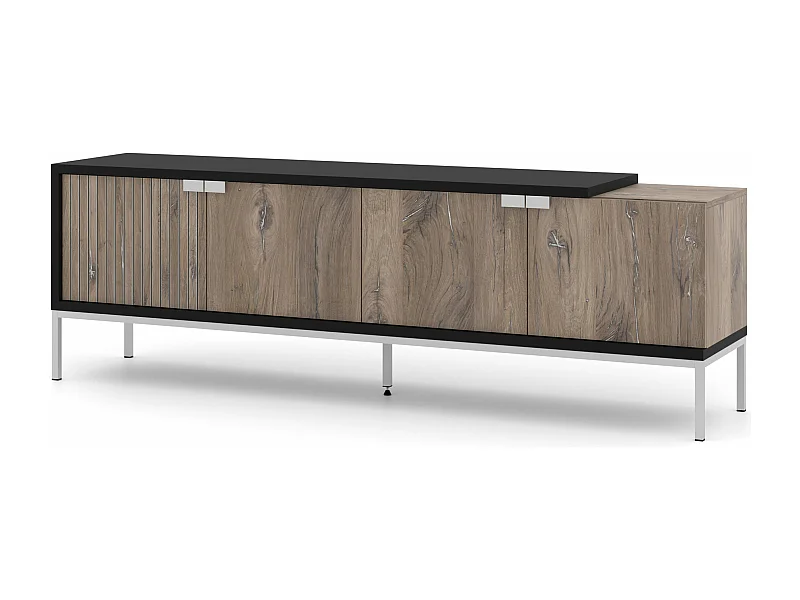 TV-Schrank TOLEDO 190 cm 4D Eiche Flagstaff / Schwarz Matt - Silberrahmen