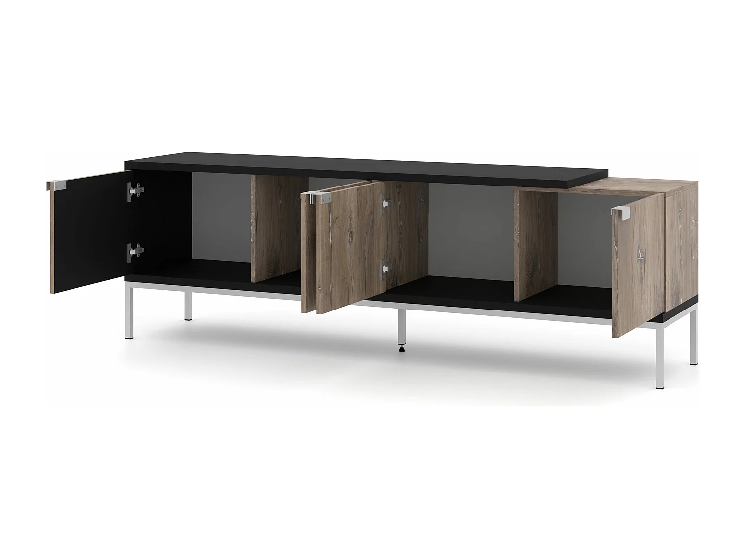 Meuble TV TOLEDO 190 cm 4D chêne flagstaff / noir mat - cadre argenté