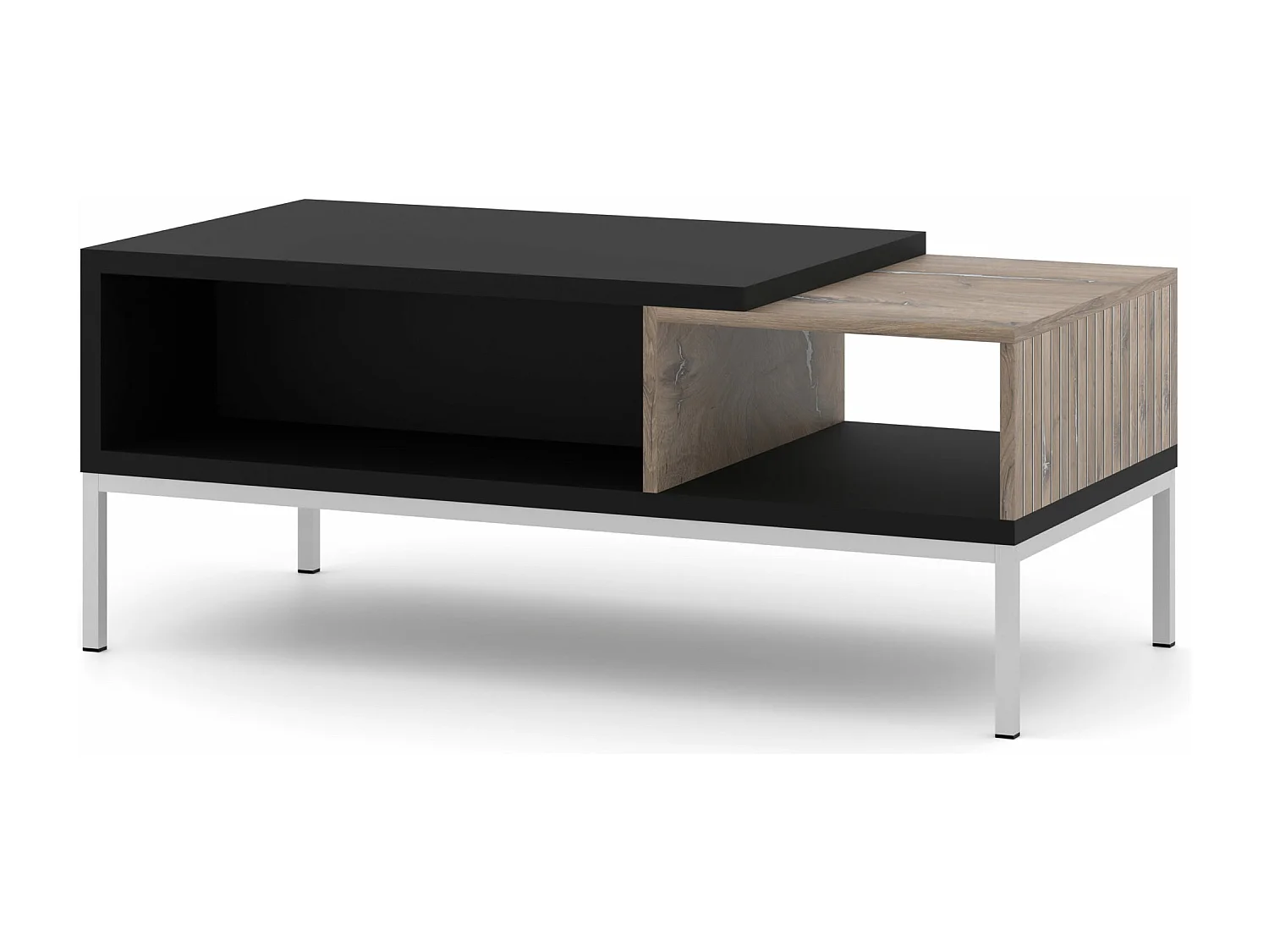 Table basse TOLEDO 110x55 cm chêne flagstaff / noir mat - cadre argenté