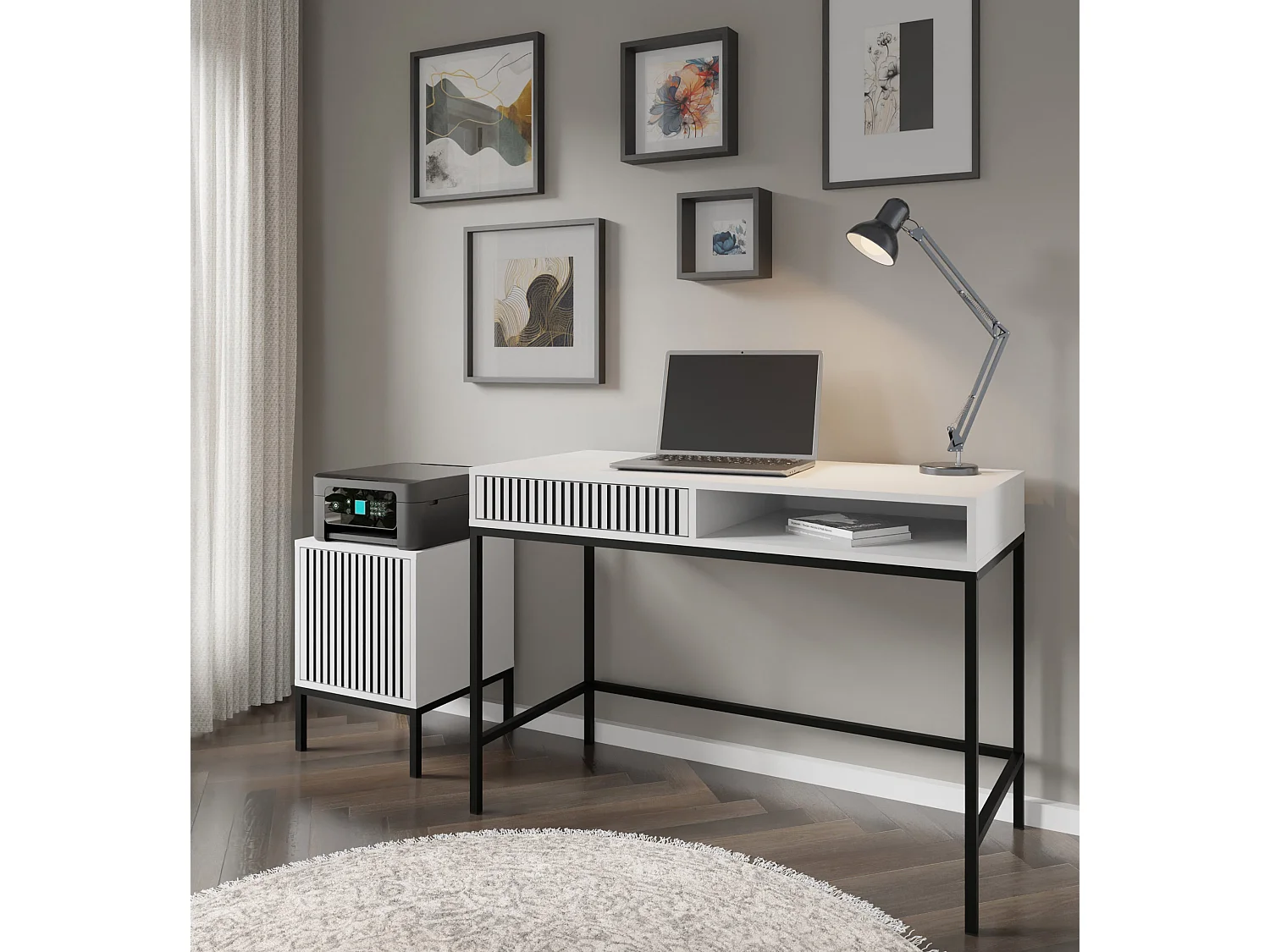 Tocador RAVENNA F 112x50 cm consola - con cajón - blanco mate / negro mate