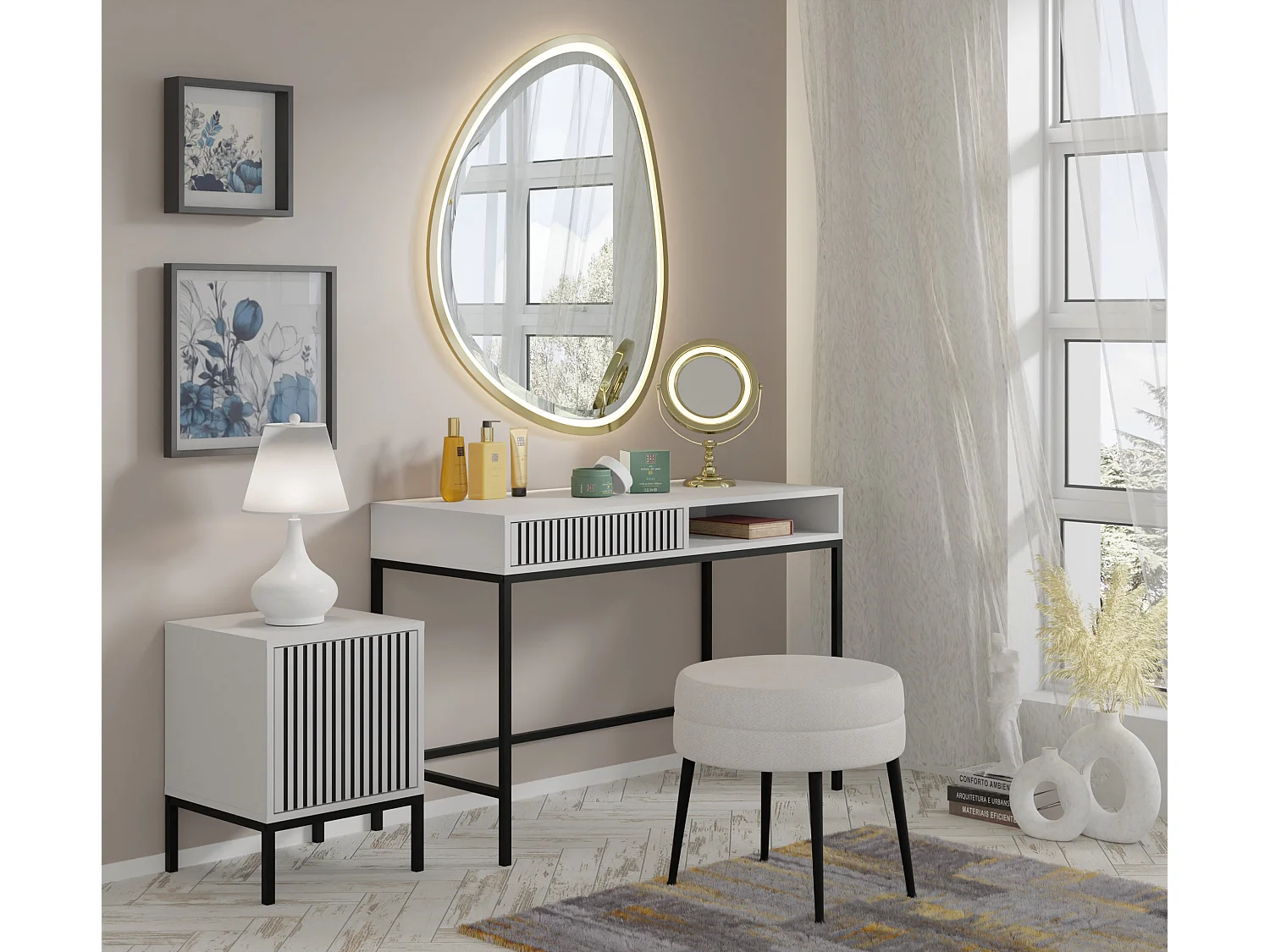 Tocador RAVENNA F 112x50 cm consola - con cajón - blanco mate / negro mate