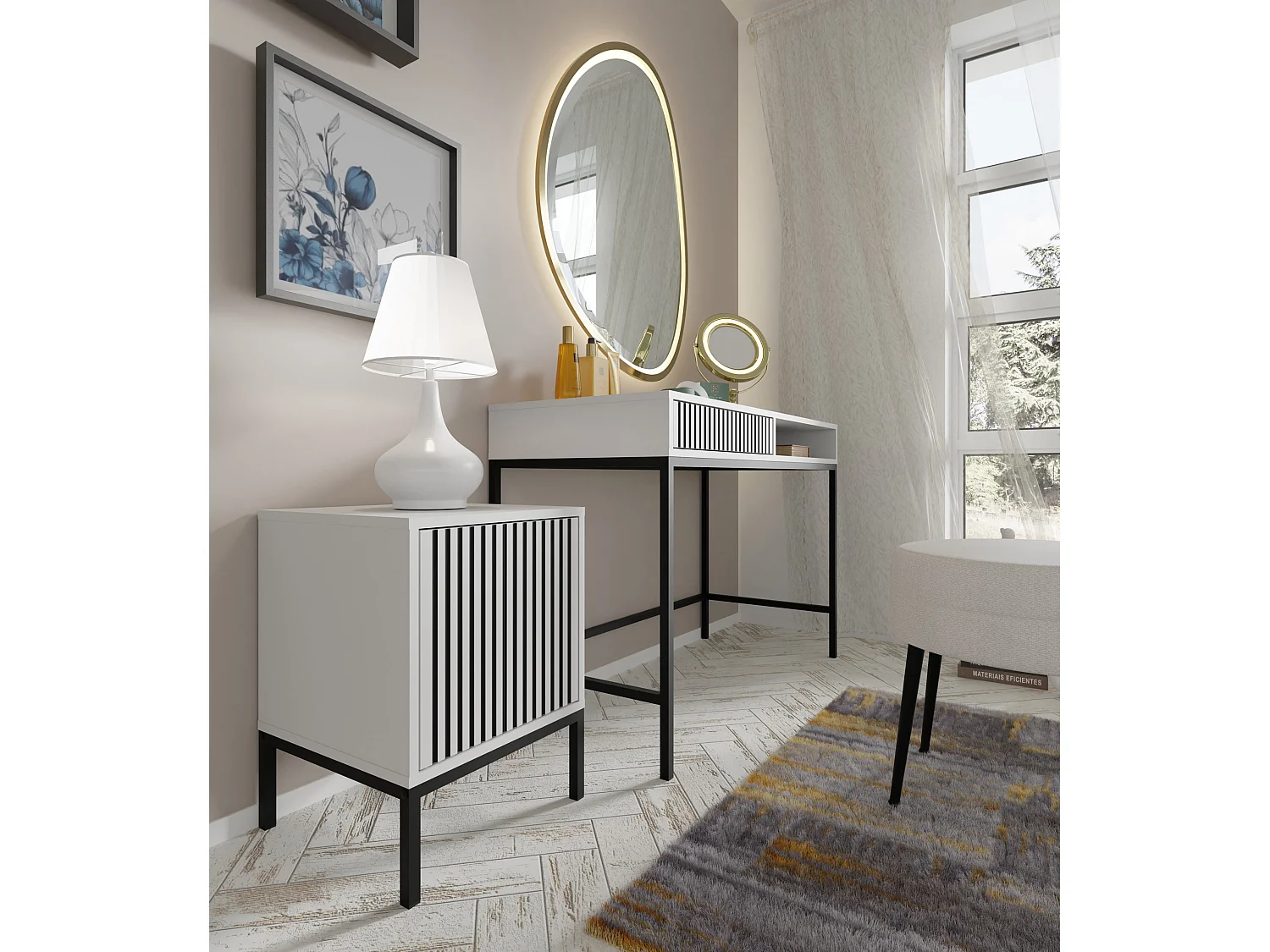 Tocador RAVENNA F 112x50 cm consola - con cajón - blanco mate / negro mate