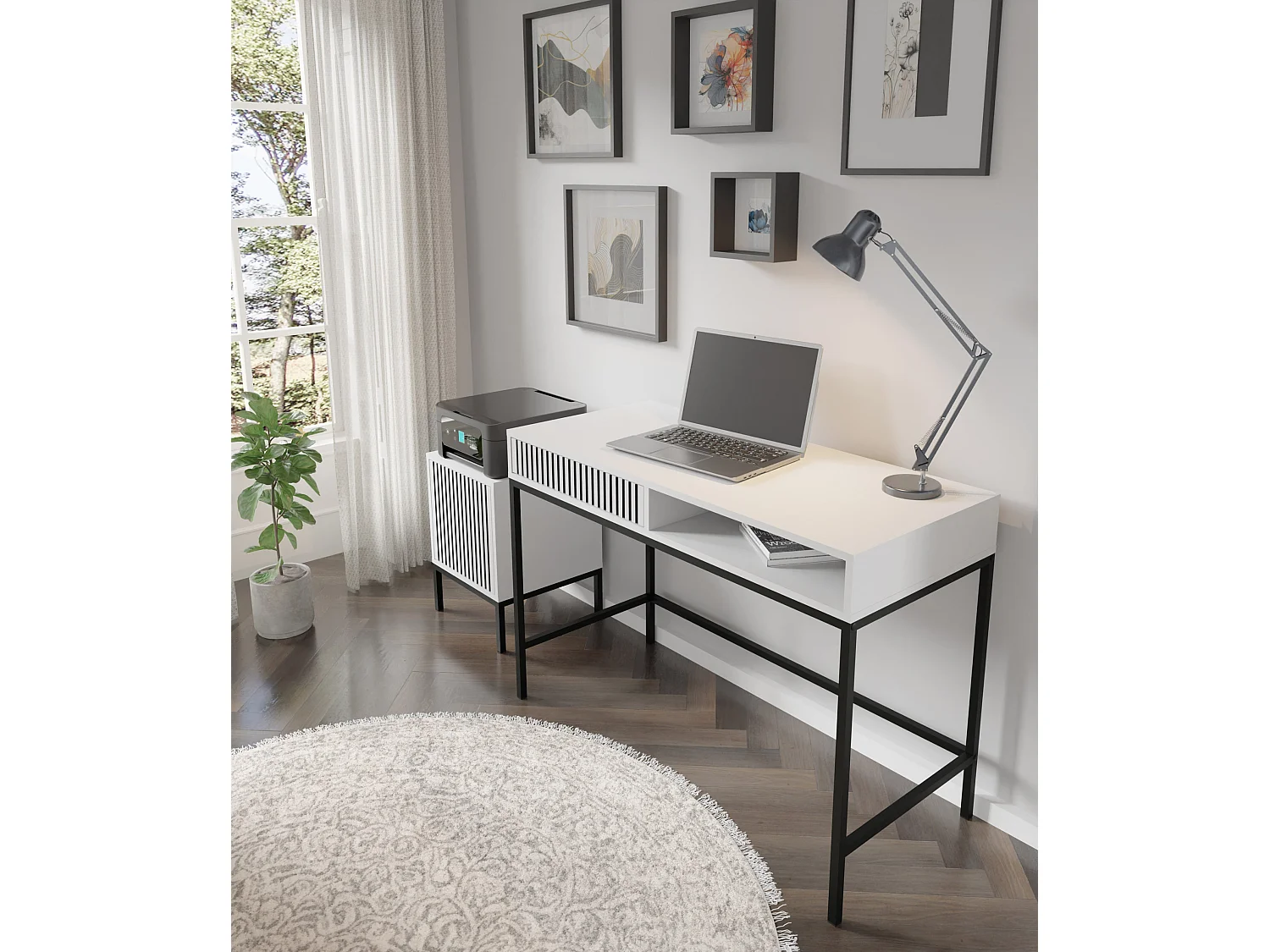 Coiffeuse RAVENNA F 112x50 cm console - avec tiroir - blanc mat / noir mat