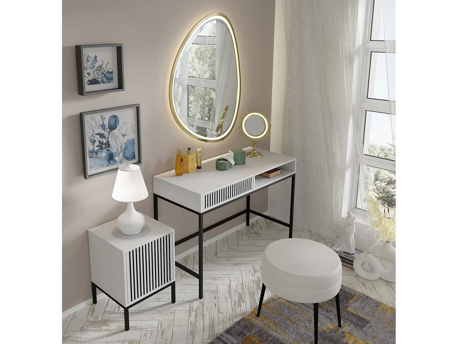 Coiffeuse RAVENNA F 112x50 cm console - avec tiroir - blanc mat / noir mat