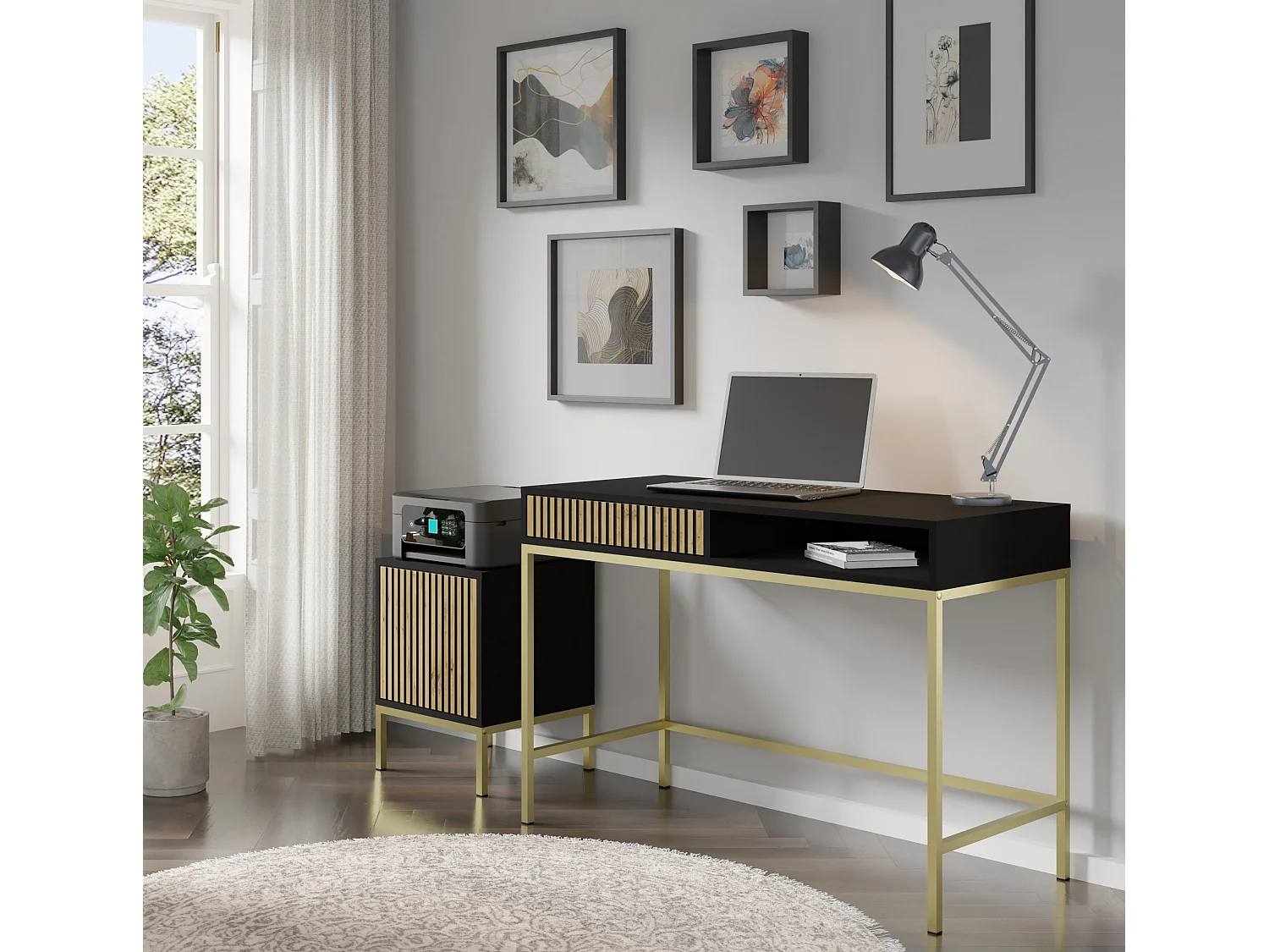 Toeletta Ravenna F 112x50 cm consolle - con cassetto - nero opaco / quercia artigianale