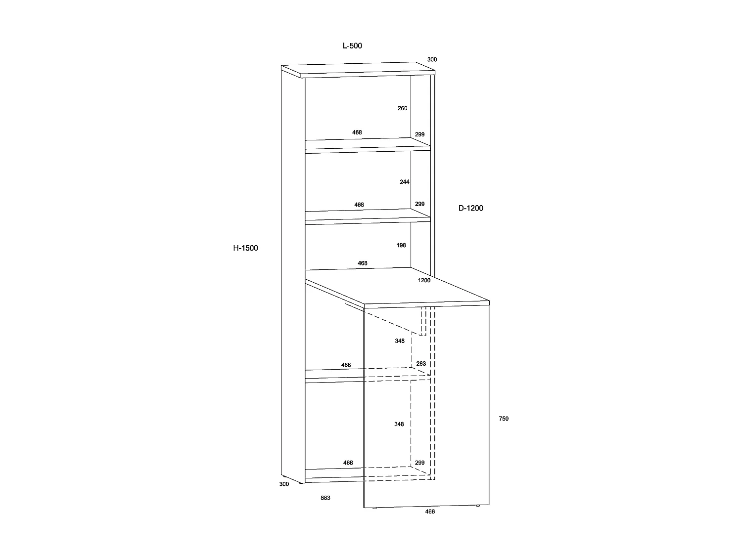 Scrivania HARMONY 120 cm - scrivania per computer - con scaffale - bianco opaco