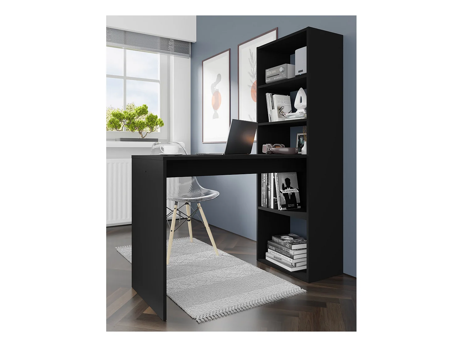 Escritorio HARMONY 120 cm - escritorio de computadora - con estante - negro mate