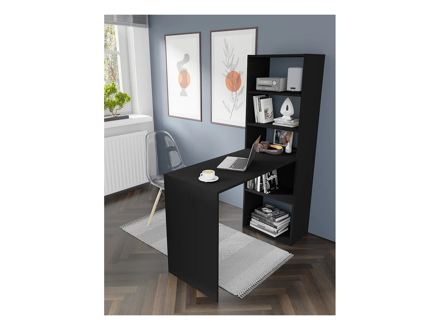 Escritorio HARMONY 120 cm - escritorio de computadora - con estante - negro mate