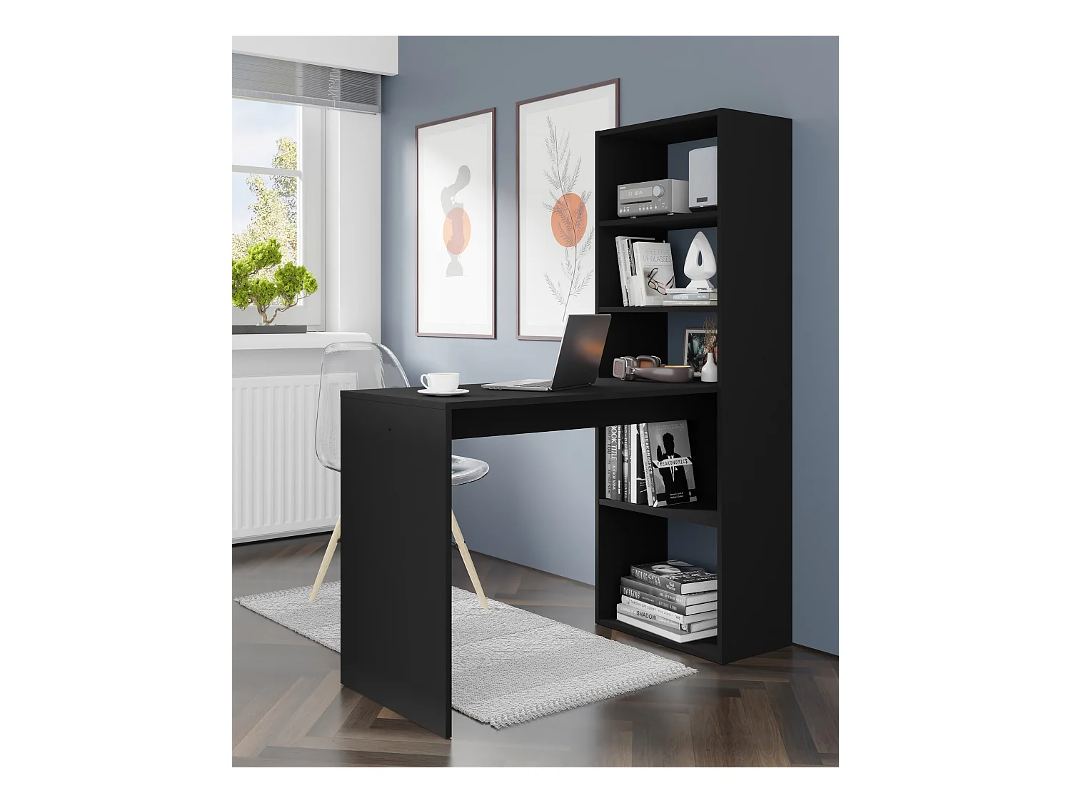 Escritorio HARMONY 120 cm - escritorio de computadora - con estante - negro mate