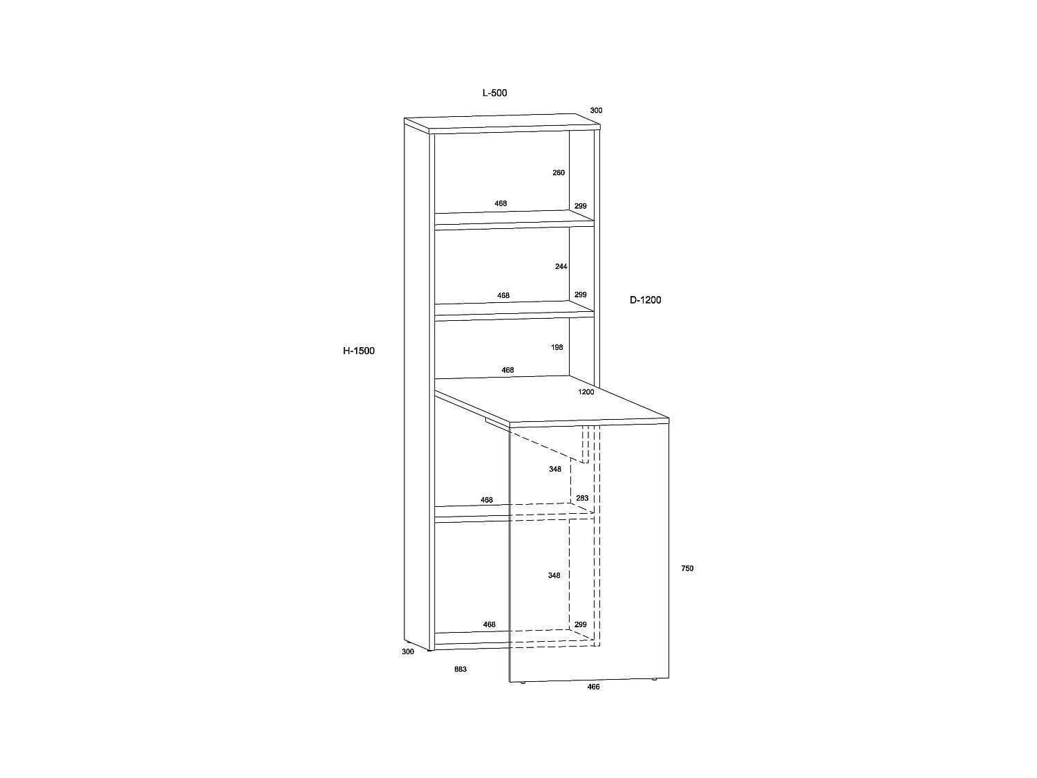 Escritorio HARMONY 120 cm - escritorio de computadora - con estante - negro mate