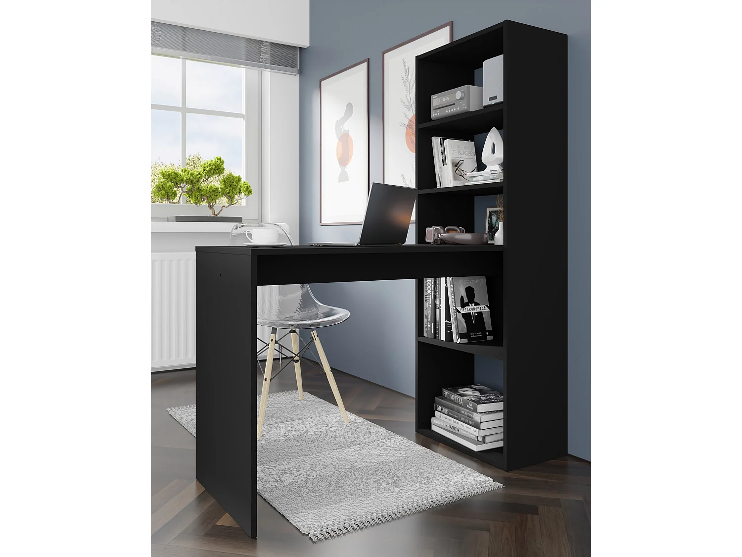 Bureau HARMONY 120 cm - computerbureau - met plank - mat zwart